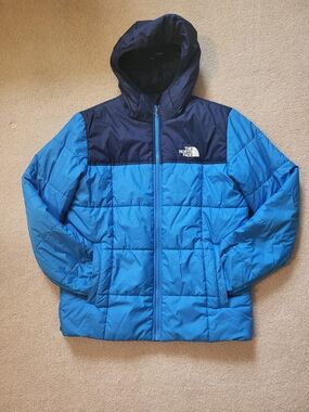 The North Face Kids Blue and Navy Hooded Puffer Jacket